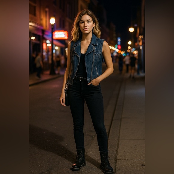 Guess Sleeveless Moto Denim Vest Grunge Biker Y2K Streetwear Distressed S Edgy - Picture 2 of 12